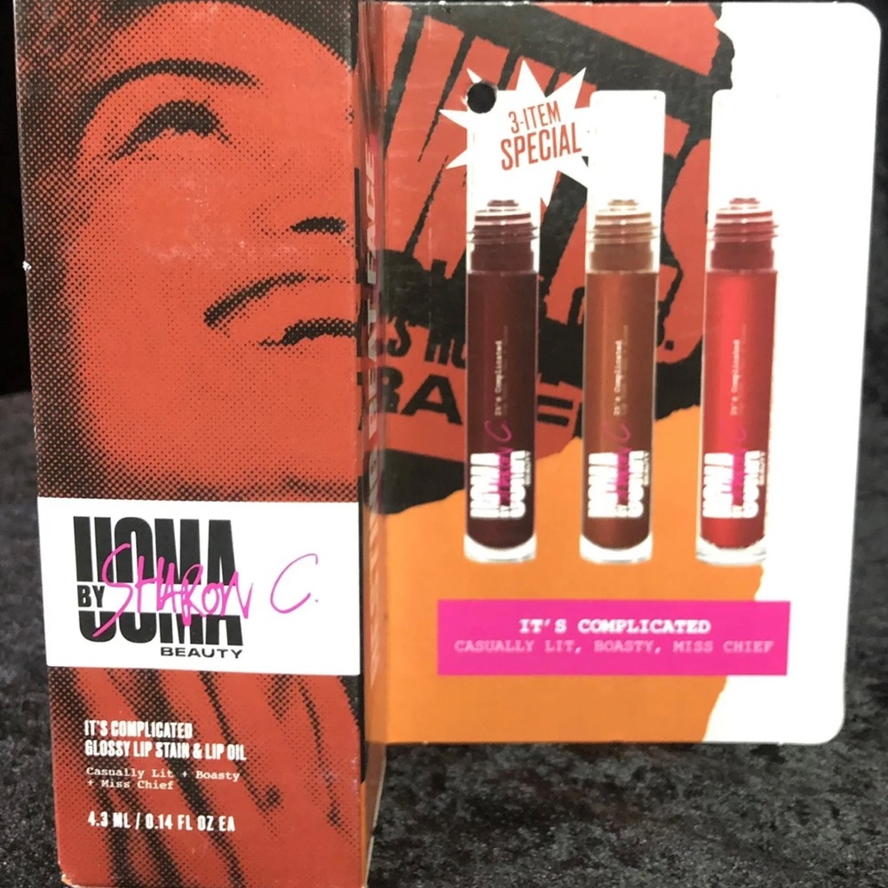 UOMA By Sharon C It's Complicated Glossy Lip Stain And Lip Oil 3 Pack